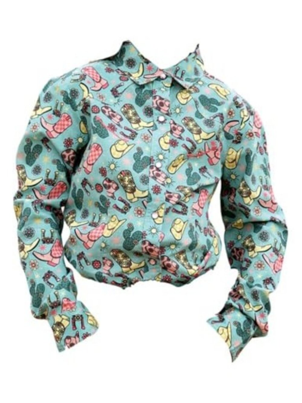 Cruel Girl's M (8) Long Sleeve Western Print Snap Shirt Light Blue